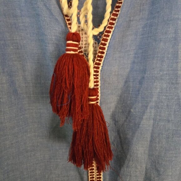 Gretchen Scott Odessa Shift Dress Embroidered Tassel Tie Elbow Sleeve Size S - Picture 6 of 11